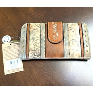 Justin Boots Western Rodeo Wallet RFID Brown Bifold Leather Studs Embossed NEW